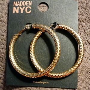 MADDEN NYC Gold Textured Hoop Earrings